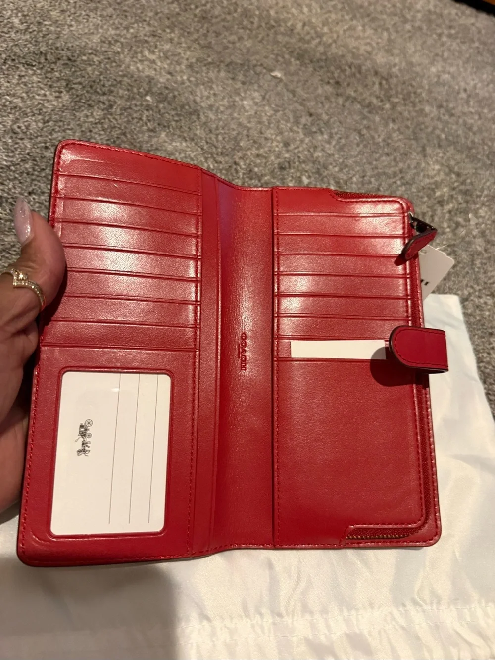 Coach Slim Red Leather Wallet with Gold Logo - Picture 3 of 3